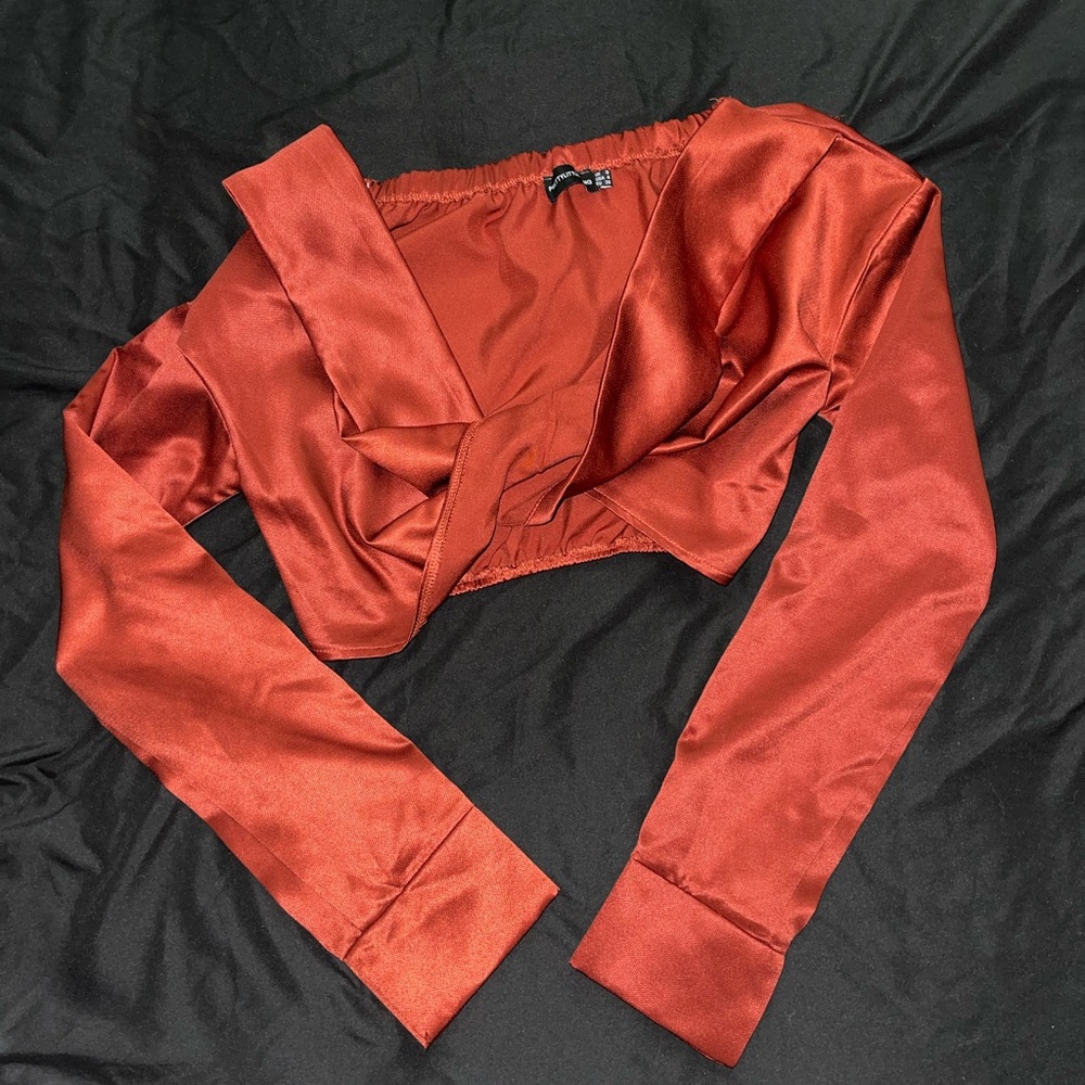 BURNT ORANGE SILK CROPPED TOP